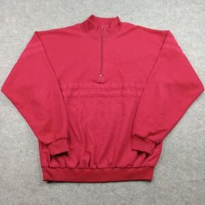 Vintage Hukapoo Sweatshirt Mens XL Red Quarter Zip Mock Neck Textured Knit 90s